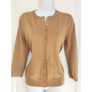 Tan Beige Cardigan with crystal accents and buttons